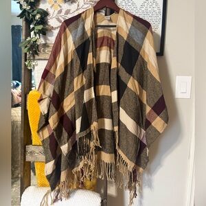 Plaid Fringe Shawl Wrap